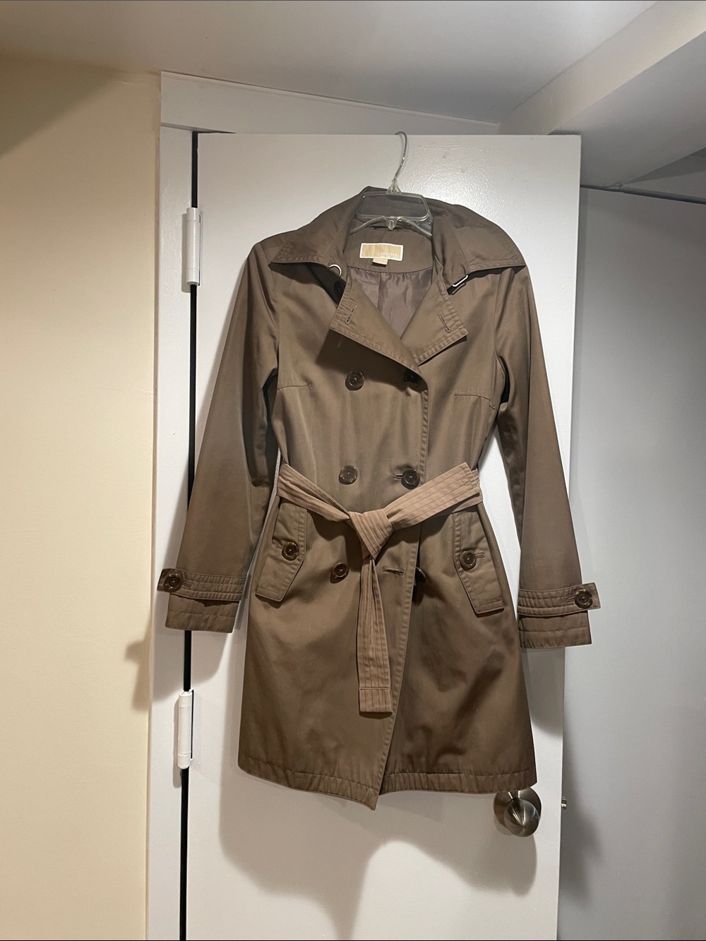 MICHAEL Michael Kors Olive-Taupe Double-Breasted Trench Coat